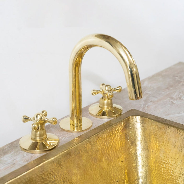 Deck Mount Unlacquered Solid Brass Vintage Countertop Faucet, Kitchen Faucet Brassna Handcrafted Brass Faucet