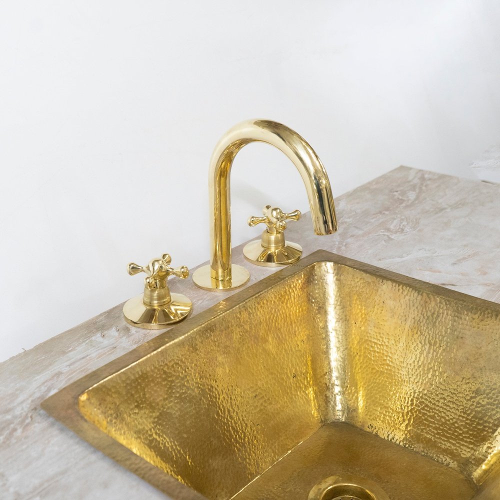 Deck Mount Unlacquered Solid Brass Vintage Countertop Faucet, Kitchen Faucet Brassna Handcrafted Brass Faucet