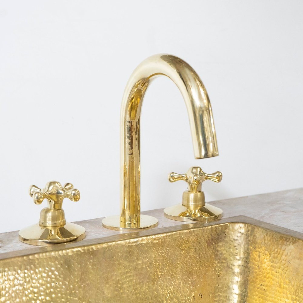 Deck Mount Unlacquered Solid Brass Vintage Countertop Faucet, Kitchen Faucet Brassna Handcrafted Brass Faucet