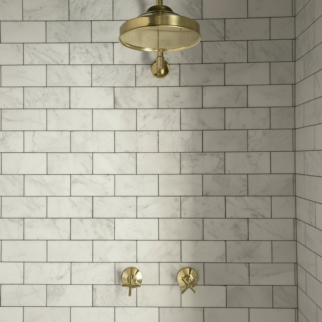 Handcrafted unlacquered brass shower system, Rainfall Head Shower Brava Shower Set