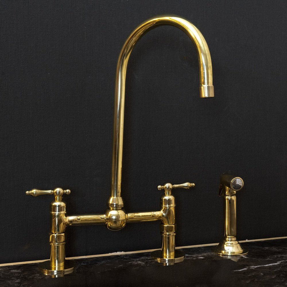 Brass Bridge Kitchen Faucet – Vintage, Never Plated | Brassna The Zen Pour