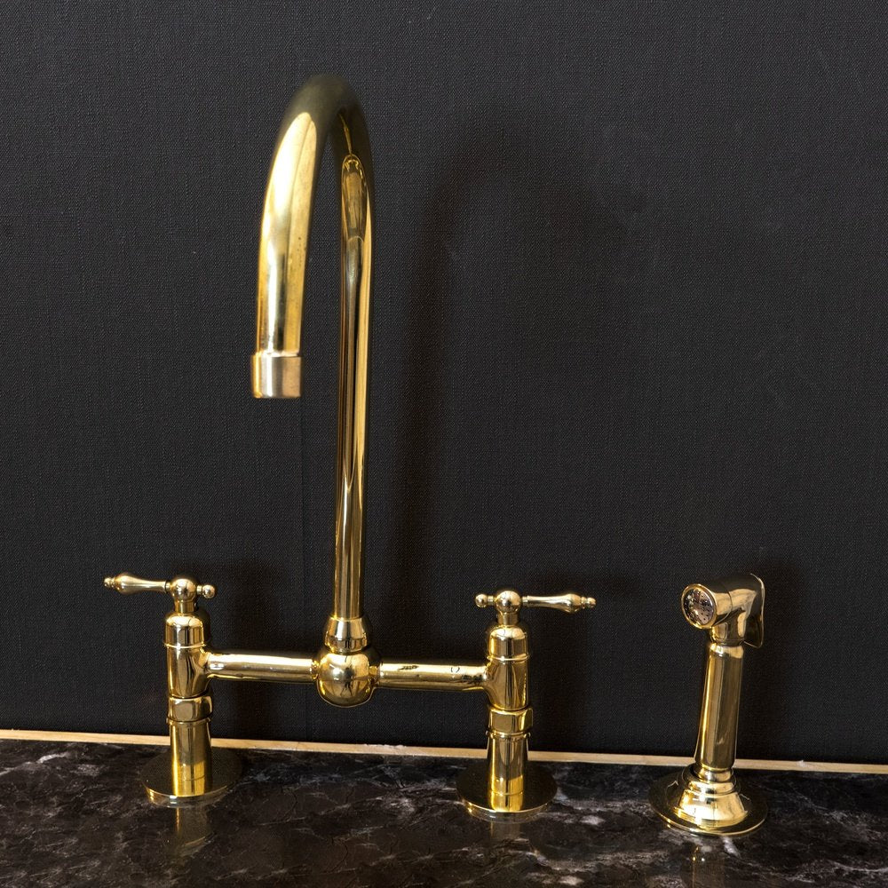 Unlacquered Brass Bridge Kitchen Faucet With Ball Center And Lever Handles Zen Brass Kitchen Faucet