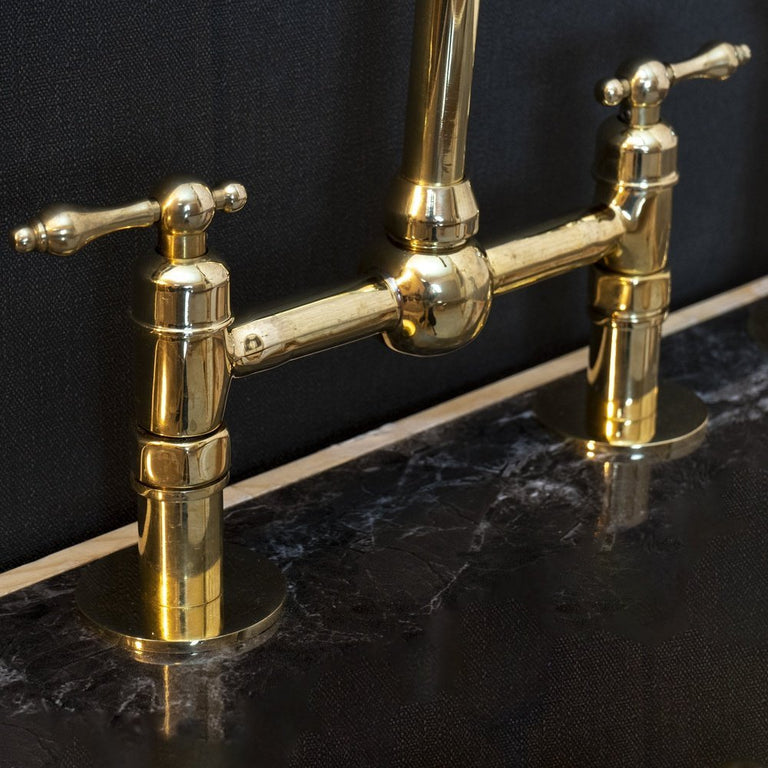 Unlacquered Brass Bridge Kitchen Faucet With Ball Center And Lever Handles Zen Brass Kitchen Faucet