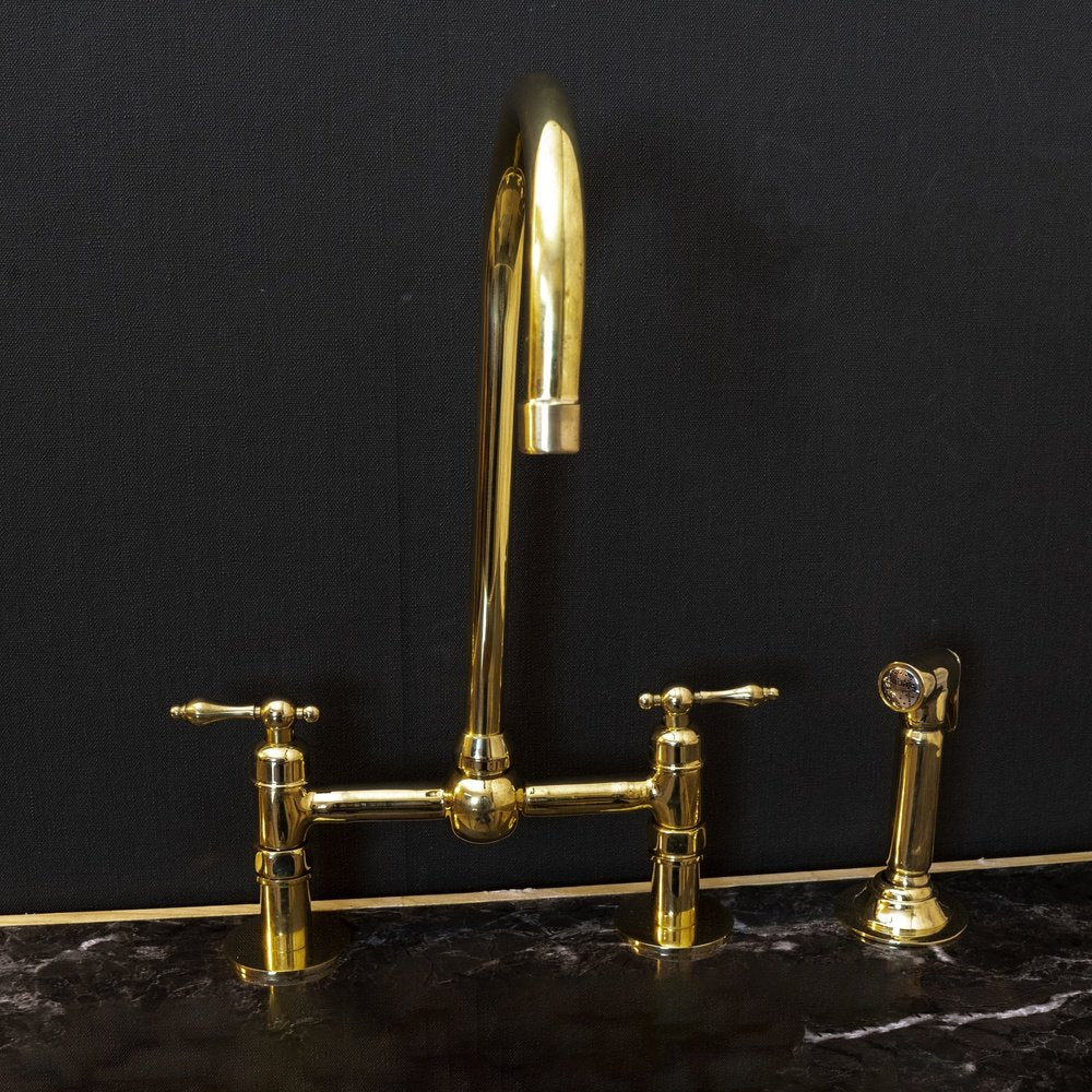 Unlacquered Brass Bridge Kitchen Faucet With Ball Center And Lever Handles Zen Brass Kitchen Faucet