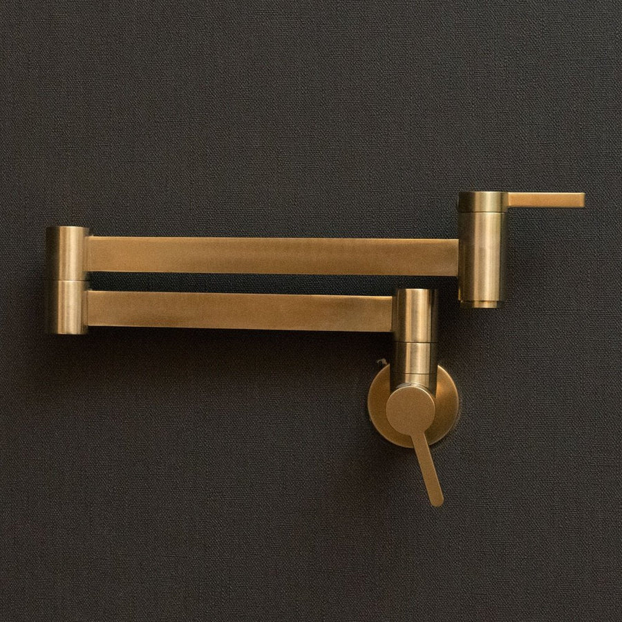 Unlacquered Brass Pot Filler Kitchen Faucet, Antique Solid Brass Faucet with Lever Handle Brushed Brass Pot Filler Faucet