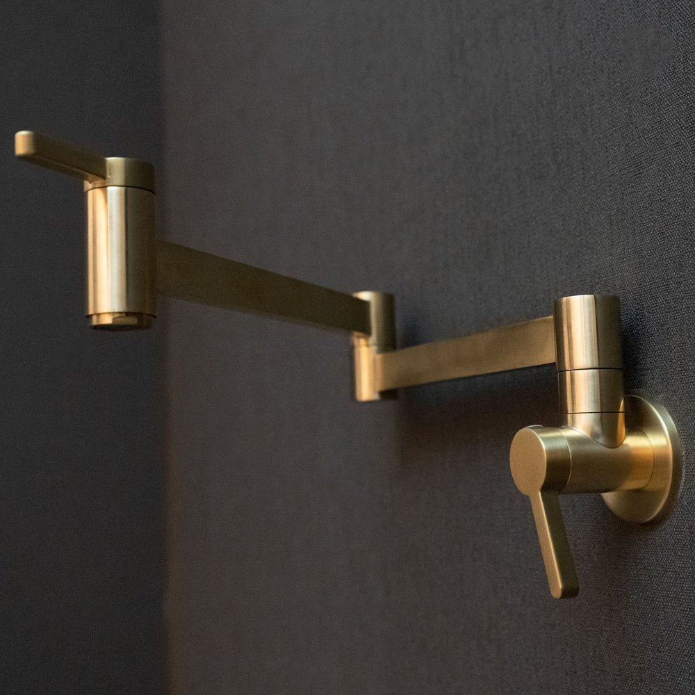 Unlacquered Brass Pot Filler Kitchen Faucet, Antique Solid Brass Faucet with Lever Handle Brushed Brass Pot Filler Faucet
