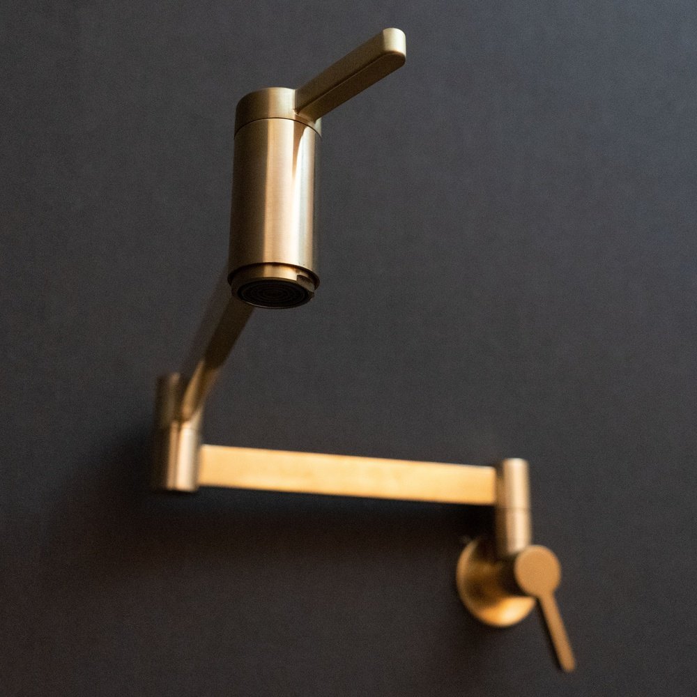 Unlacquered Brass Pot Filler Kitchen Faucet, Antique Solid Brass Faucet with Lever Handle Brushed Brass Pot Filler Faucet