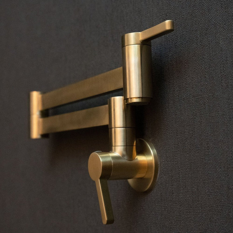 Unlacquered Brass Pot Filler Kitchen Faucet, Antique Solid Brass Faucet with Lever Handle Brushed Brass Pot Filler Faucet