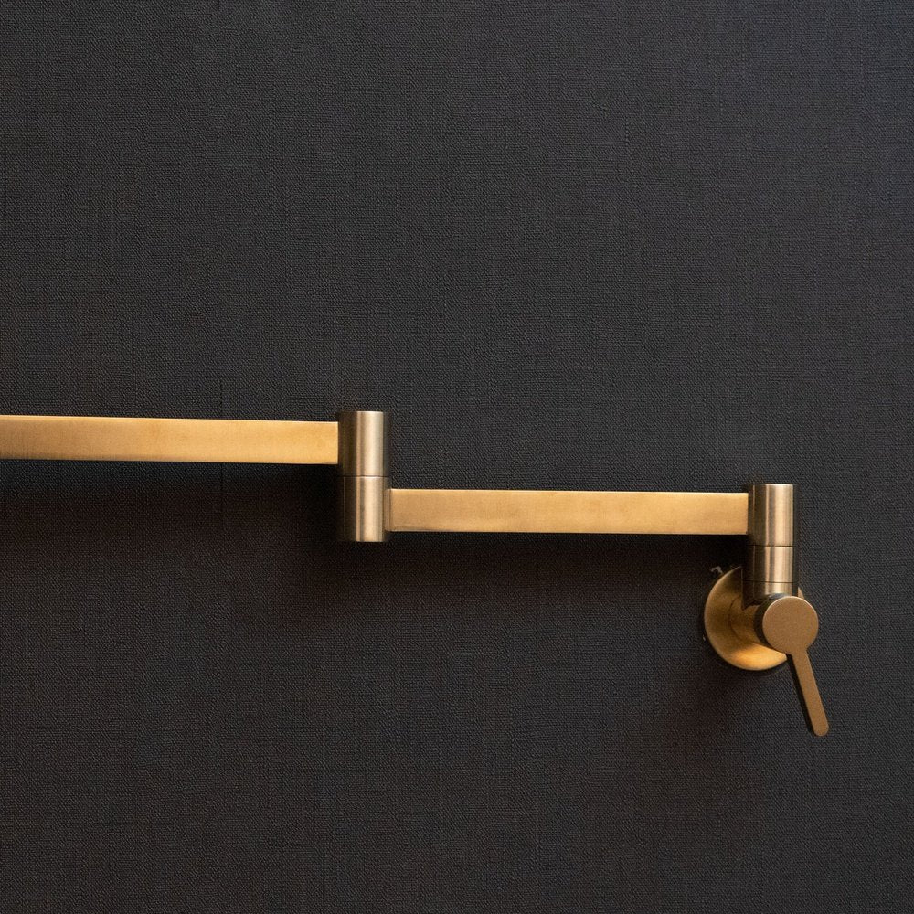 Unlacquered Brass Pot Filler Kitchen Faucet, Antique Solid Brass Faucet with Lever Handle Brushed Brass Pot Filler Faucet