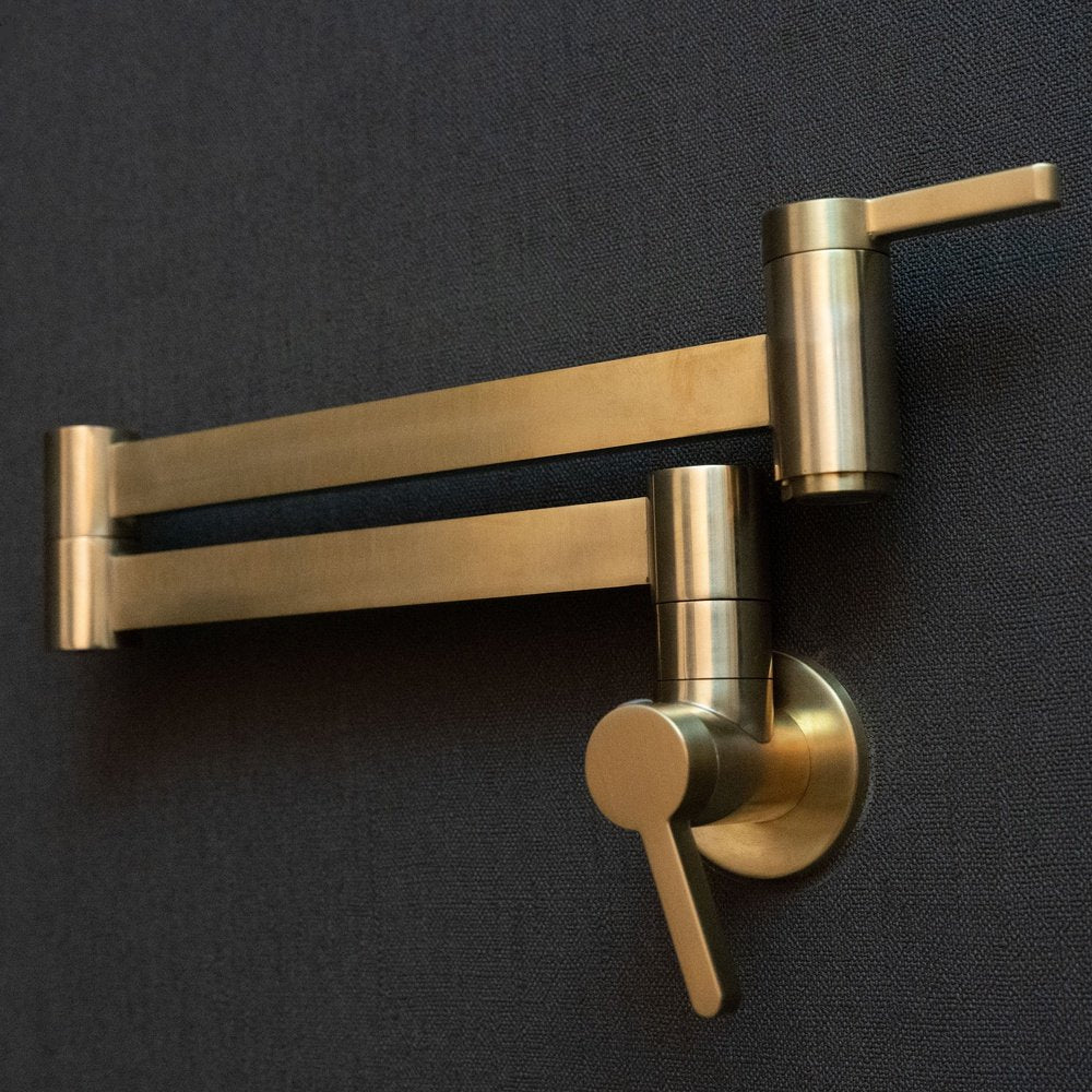 Unlacquered Brass Pot Filler Kitchen Faucet, Antique Solid Brass Faucet with Lever Handle Brushed Brass Pot Filler Faucet