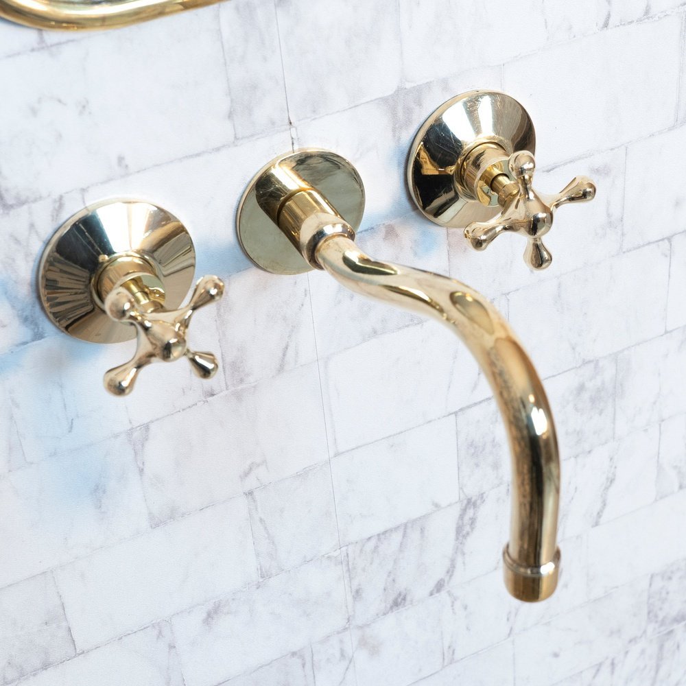 Cobra Wall Mounted Brass Faucet, Unlacquered Brass Faucet For Kitchen And Bathroom Cobra Wall Mounted Faucet