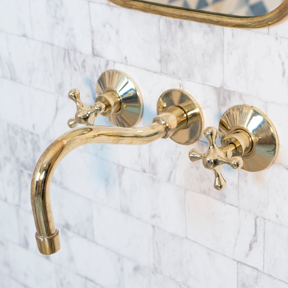 Cobra Wall Mounted Brass Faucet, Unlacquered Brass Faucet For Kitchen And Bathroom Cobra Wall Mounted Faucet