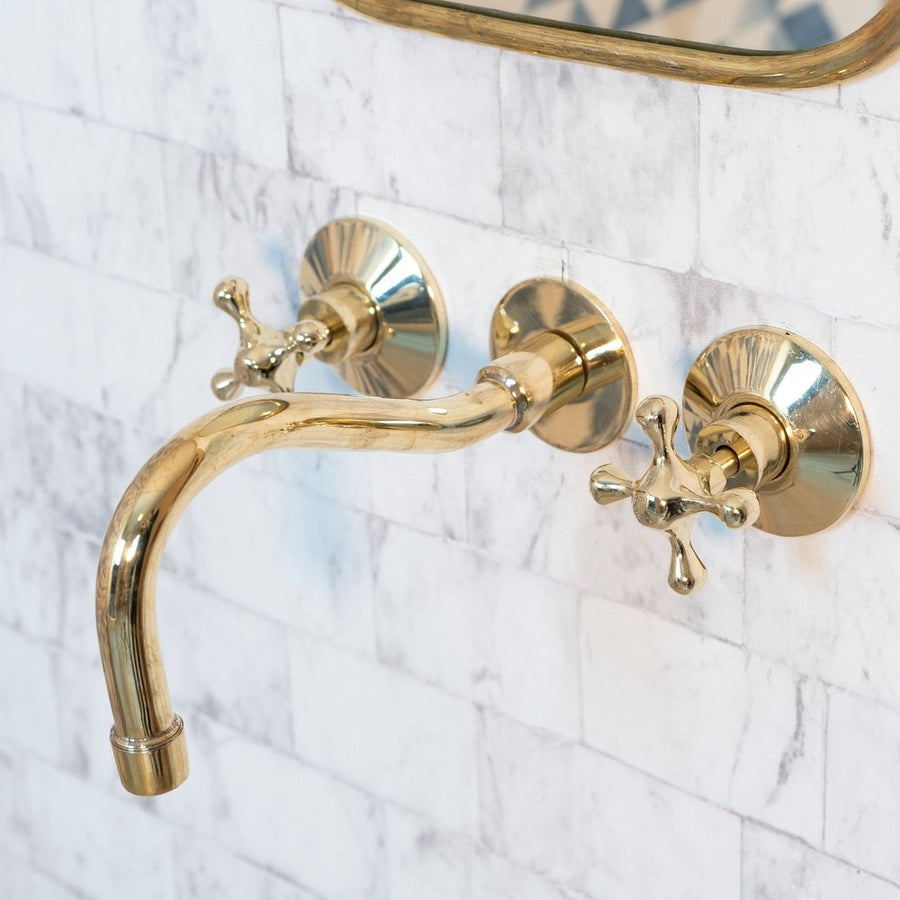 Cobra Wall Mounted Brass Faucet, Unlacquered Brass Faucet For Kitchen And Bathroom Cobra Wall Mounted Faucet