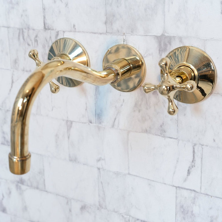 Cobra Wall Mounted Brass Faucet, Unlacquered Brass Faucet For Kitchen And Bathroom Cobra Wall Mounted Faucet