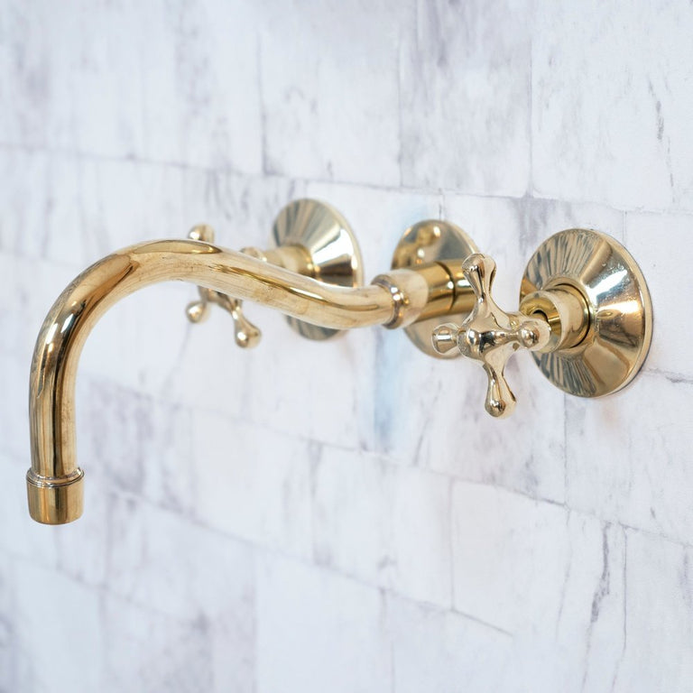 Cobra Wall Mounted Brass Faucet, Unlacquered Brass Faucet For Kitchen And Bathroom Cobra Wall Mounted Faucet