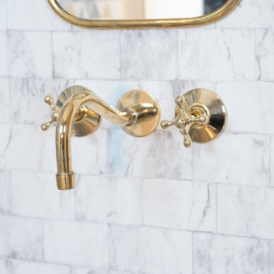 Cobra Wall Mounted Brass Faucet, Unlacquered Brass Faucet For Kitchen And Bathroom Cobra Wall Mounted Faucet