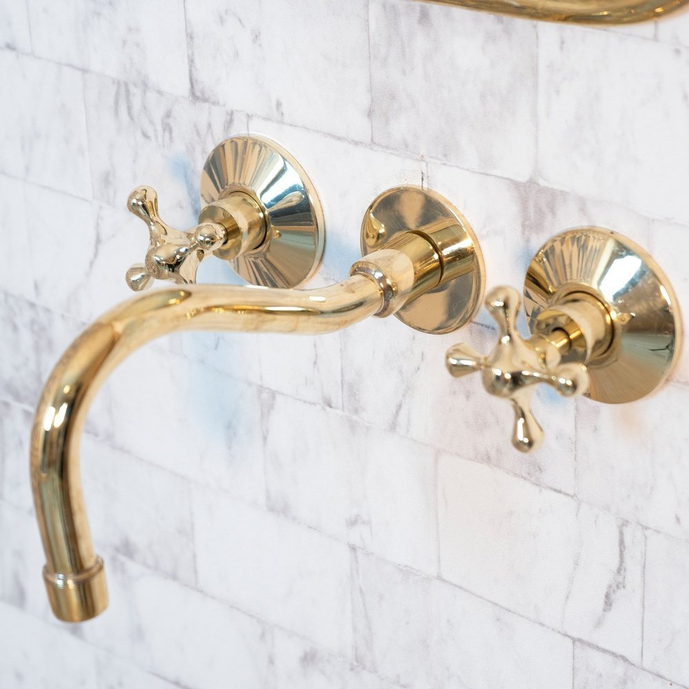 Cobra Wall Mounted Brass Faucet, Unlacquered Brass Faucet For Kitchen And Bathroom Cobra Wall Mounted Faucet