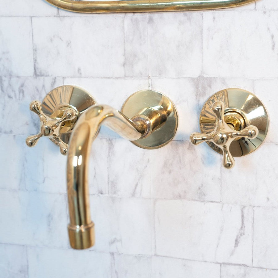 Cobra Wall Mounted Brass Faucet, Unlacquered Brass Faucet For Kitchen And Bathroom Cobra Wall Mounted Faucet