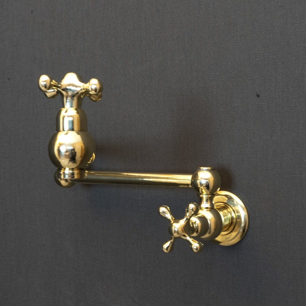 Unlacquered Brass Pot Filler Kitchen Faucet, Unlacquered Solid Brass Faucet with Cross Handle Unlacquered Brass Cross Pot Filler