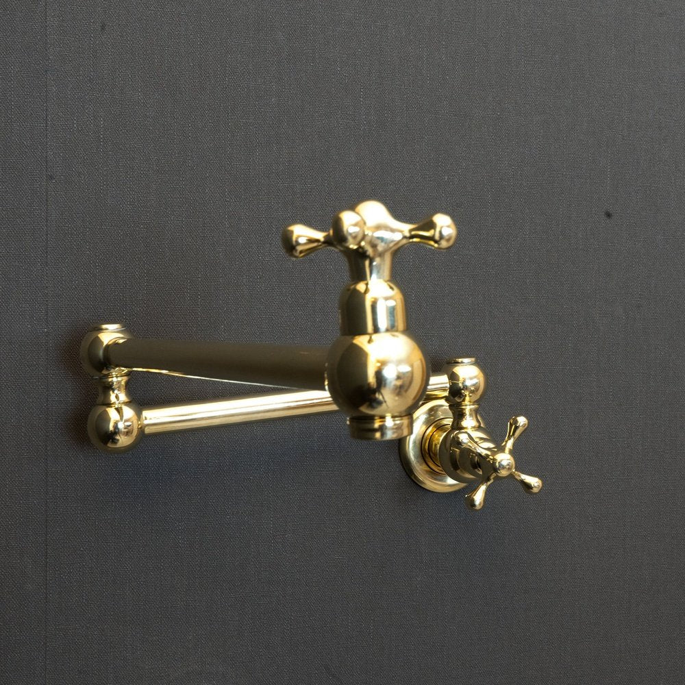 Unlacquered Brass Pot Filler Kitchen Faucet, Unlacquered Solid Brass Faucet with Cross Handle Unlacquered Brass Cross Pot Filler