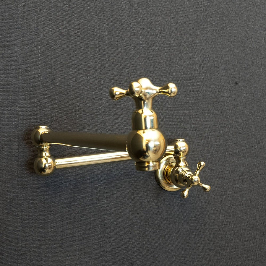 Unlacquered Brass Pot Filler Kitchen Faucet, Unlacquered Solid Brass Faucet with Cross Handle Unlacquered Brass Cross Pot Filler