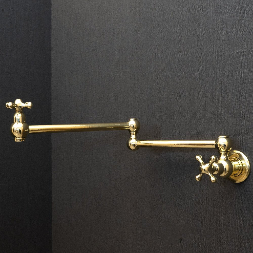 Unlacquered Brass Pot Filler Kitchen Faucet, Unlacquered Solid Brass Faucet with Cross Handle Unlacquered Brass Cross Pot Filler