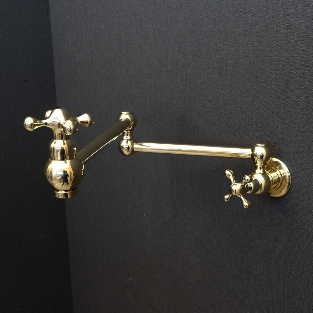 Unlacquered Brass Pot Filler Kitchen Faucet, Unlacquered Solid Brass Faucet with Cross Handle Unlacquered Brass Cross Pot Filler