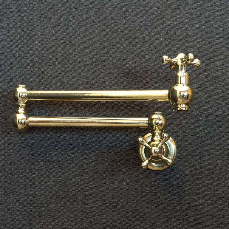 Unlacquered Brass Pot Filler Kitchen Faucet, Unlacquered Solid Brass Faucet with Cross Handle X Brass Cross Pot Filler