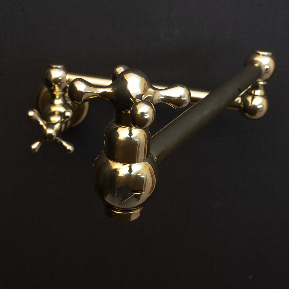 Unlacquered Brass Pot Filler Kitchen Faucet, Unlacquered Solid Brass Faucet with Cross Handle Unlacquered Brass Cross Pot Filler
