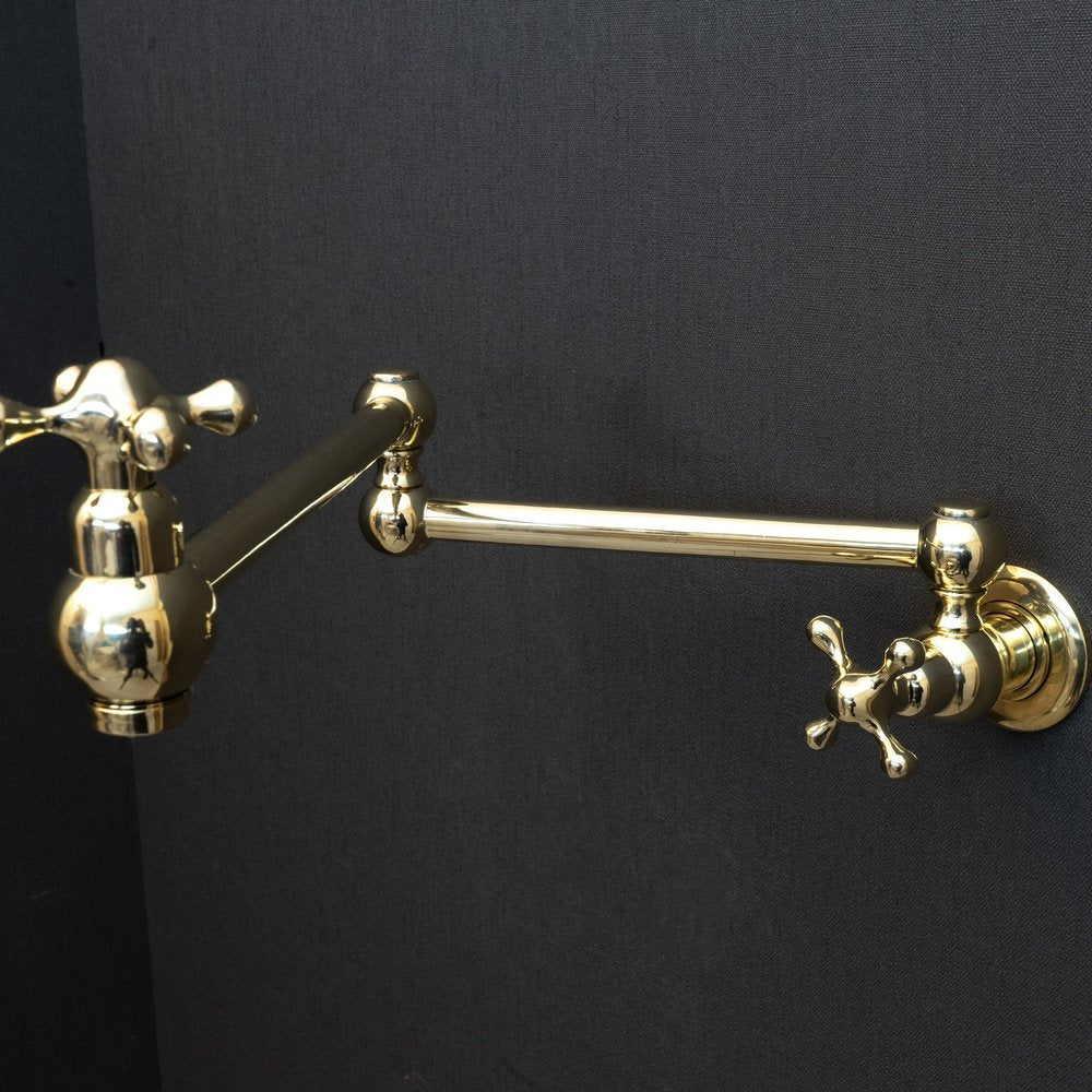 Unlacquered Brass Pot Filler Kitchen Faucet, Unlacquered Solid Brass Faucet with Cross Handle Unlacquered Brass Cross Pot Filler