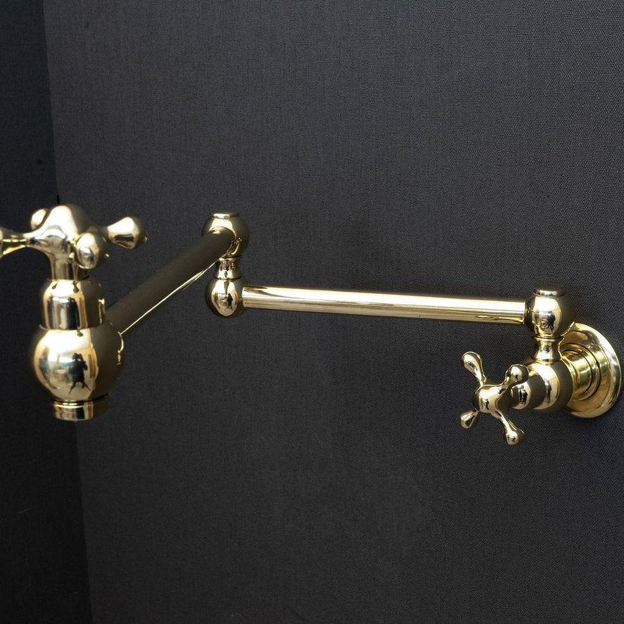 Unlacquered Brass Pot Filler Kitchen Faucet, Unlacquered Solid Brass Faucet with Cross Handle Unlacquered Brass Cross Pot Filler