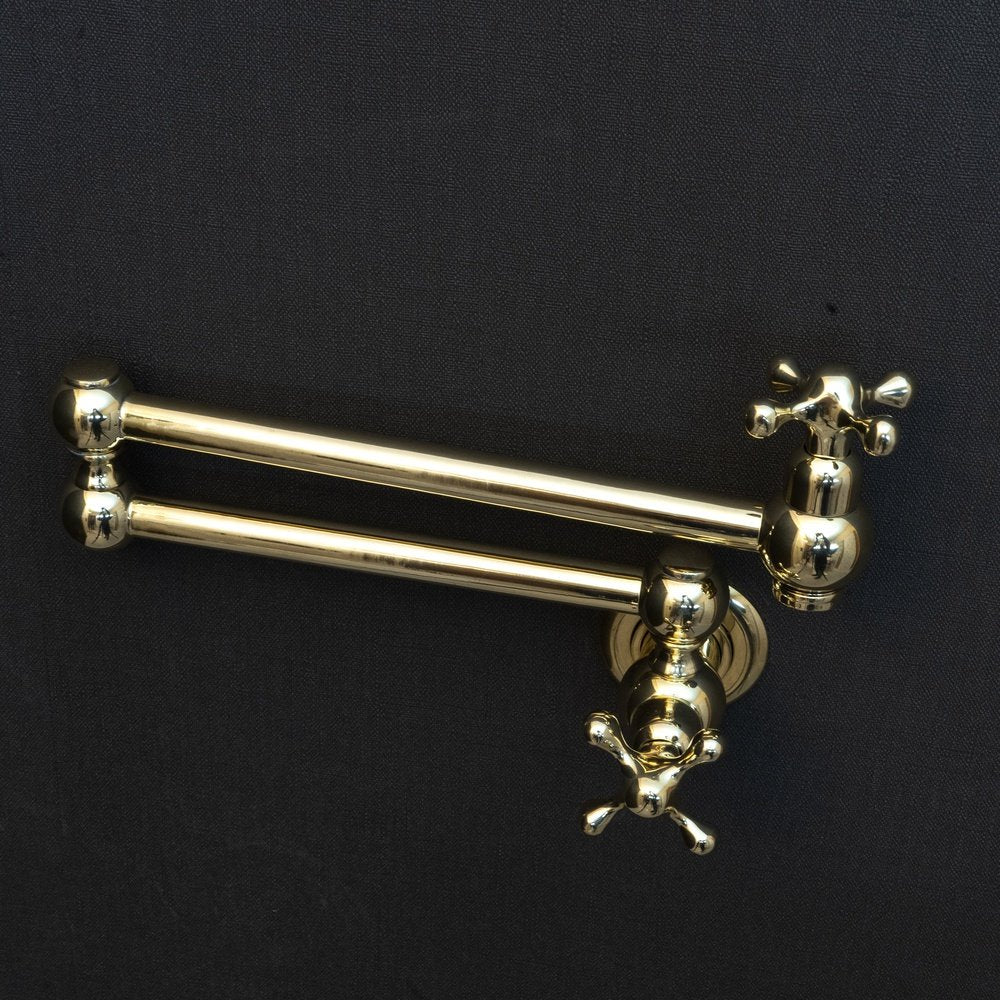 Unlacquered Brass Pot Filler Kitchen Faucet, Unlacquered Solid Brass Faucet with Cross Handle Unlacquered Brass Cross Pot Filler