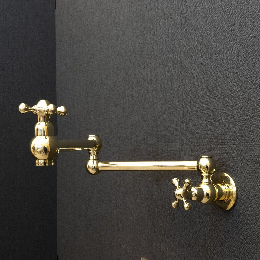 Unlacquered Brass Pot Filler Kitchen Faucet, Unlacquered Solid Brass Faucet with Cross Handle Unlacquered Brass Cross Pot Filler
