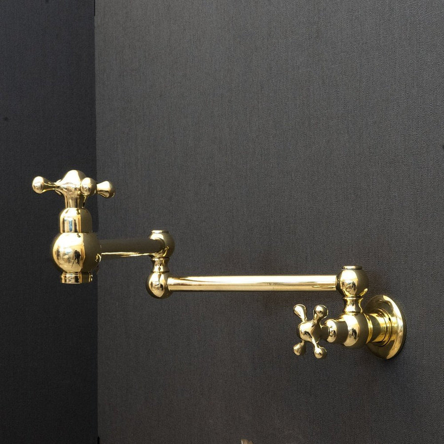 Unlacquered Brass Pot Filler Kitchen Faucet, Unlacquered Solid Brass Faucet with Cross Handle Unlacquered Brass Cross Pot Filler