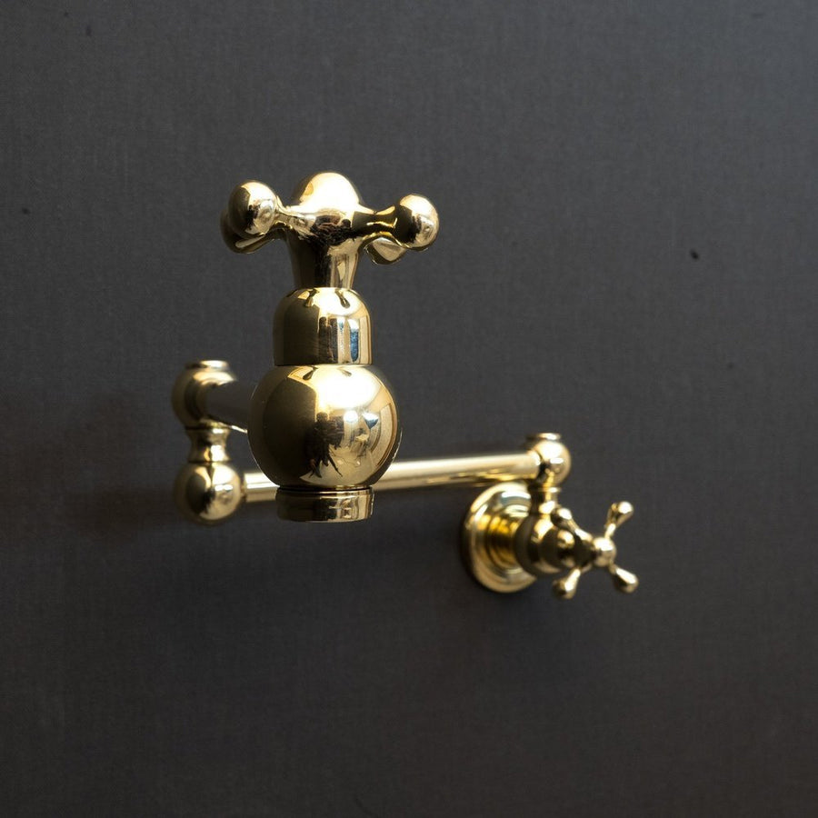 Unlacquered Brass Pot Filler Kitchen Faucet, Unlacquered Solid Brass Faucet with Cross Handle Unlacquered Brass Cross Pot Filler
