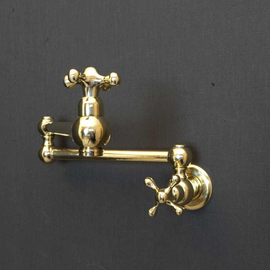 Unlacquered Brass Pot Filler Kitchen Faucet, Unlacquered Solid Brass Faucet with Cross Handle Unlacquered Brass Cross Pot Filler
