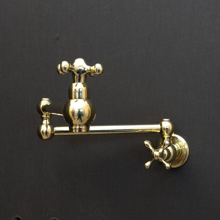 Unlacquered Brass Pot Filler Kitchen Faucet, Unlacquered Solid Brass Faucet with Cross Handle X Brass Cross Pot Filler