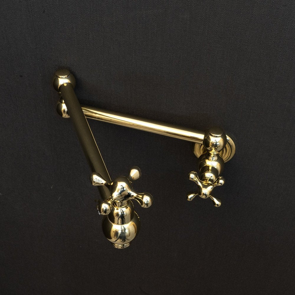 Unlacquered Brass Pot Filler Kitchen Faucet, Unlacquered Solid Brass Faucet with Cross Handle Unlacquered Brass Cross Pot Filler