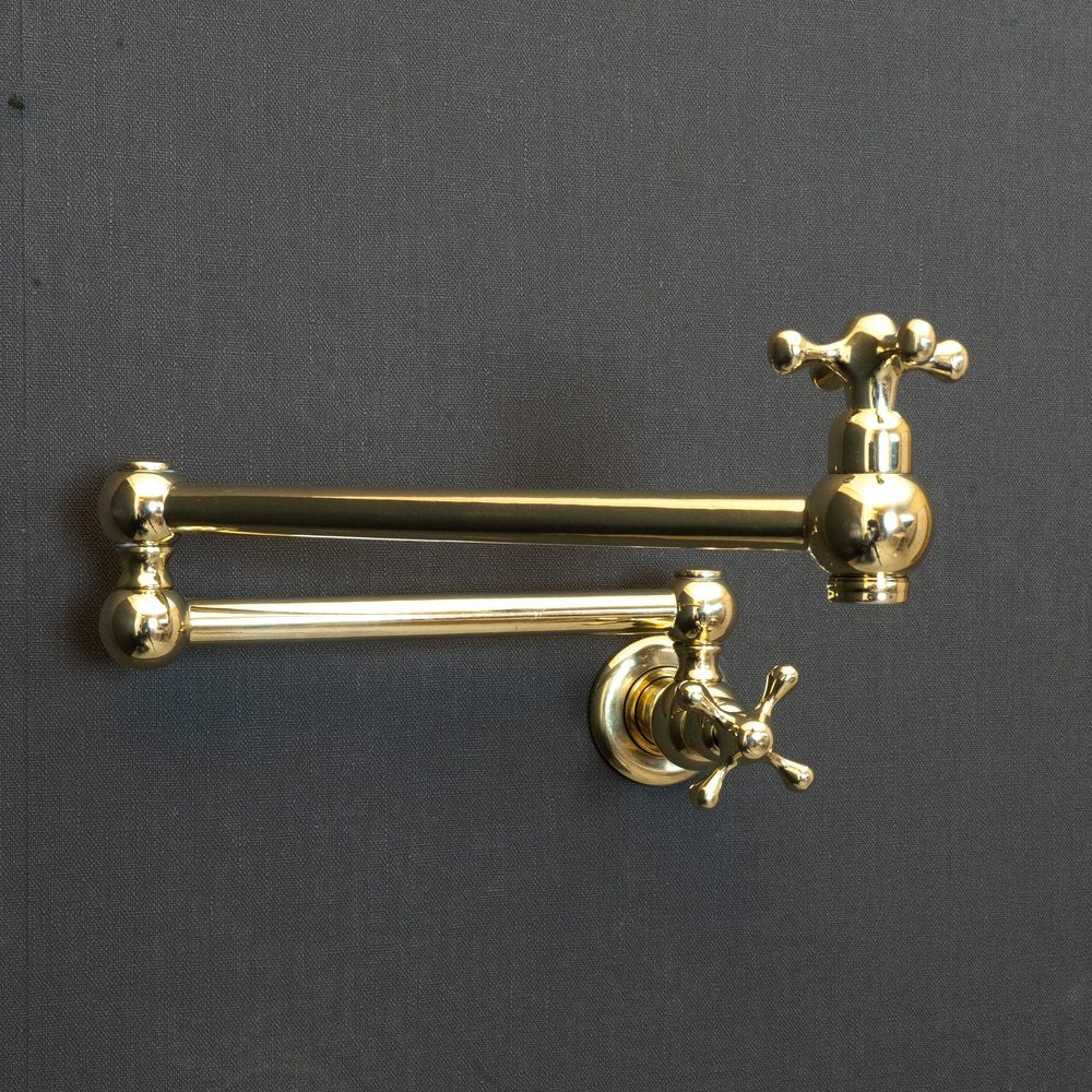 Unlacquered Brass Pot Filler Kitchen Faucet, Unlacquered Solid Brass Faucet with Cross Handle Unlacquered Brass Cross Pot Filler