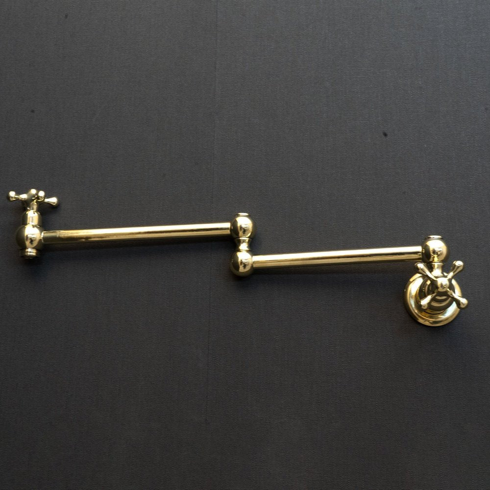 Unlacquered Brass Pot Filler Kitchen Faucet, Unlacquered Solid Brass Faucet with Cross Handle Unlacquered Brass Cross Pot Filler