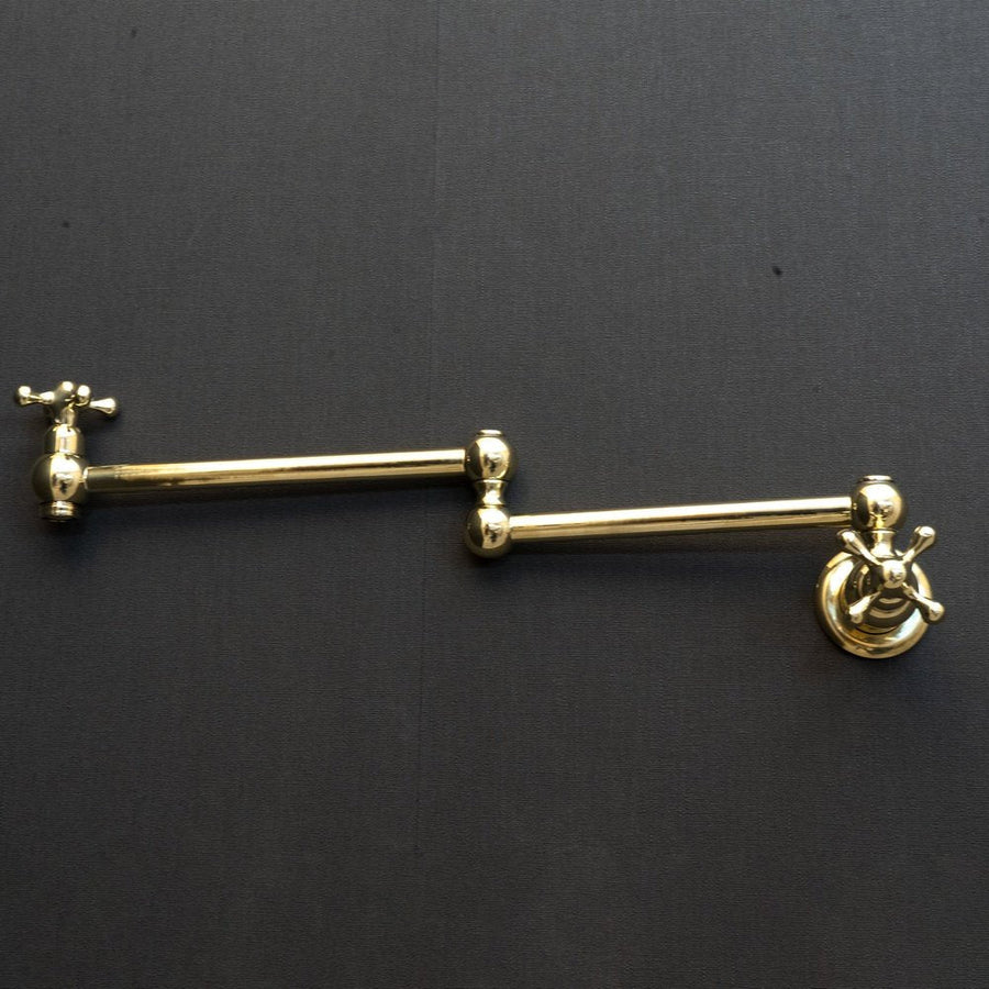 Unlacquered Brass Pot Filler Kitchen Faucet, Unlacquered Solid Brass Faucet with Cross Handle Unlacquered Brass Cross Pot Filler