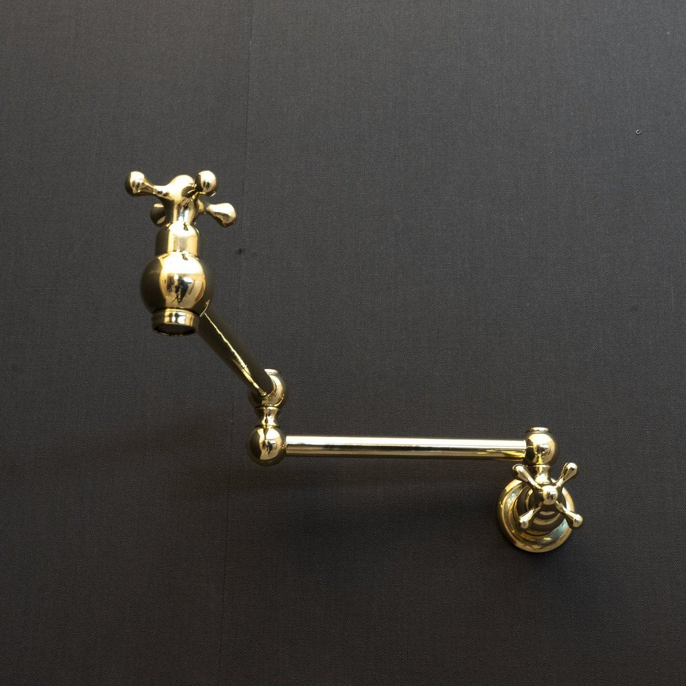 Unlacquered Brass Pot Filler Kitchen Faucet, Unlacquered Solid Brass Faucet with Cross Handle Unlacquered Brass Cross Pot Filler