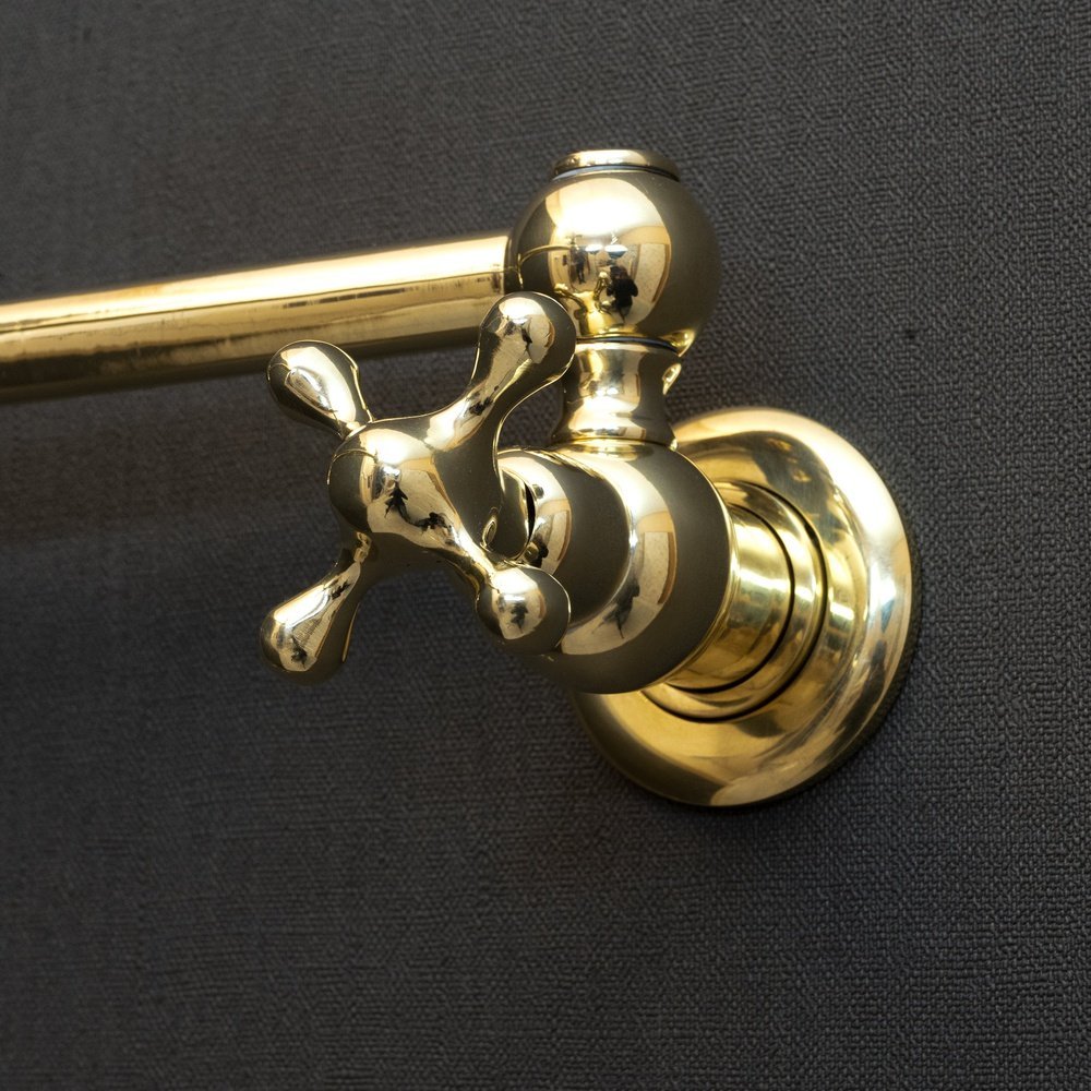 Unlacquered Brass Pot Filler Kitchen Faucet, Unlacquered Solid Brass Faucet with Cross Handle X Brass Cross Pot Filler
