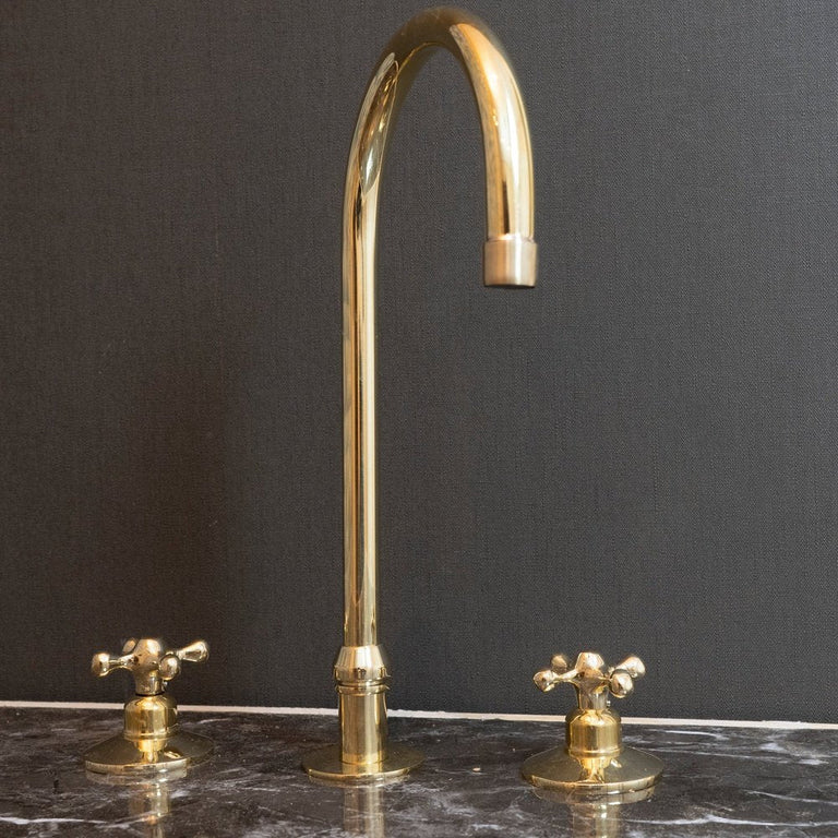 Deck Mounted 3 holes Countertop Faucet, Widespread Antique Brass Kitchen Faucet Deck Mounted 3 holes Countertop Faucet