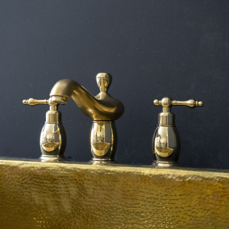 Deck Mounted Unlacquered Brass Bathroom Faucet with 3 Holes, Traditional Bathroom Faucet with 3 Holes in Unlacquered Brass Deck Mounted Faucet SP