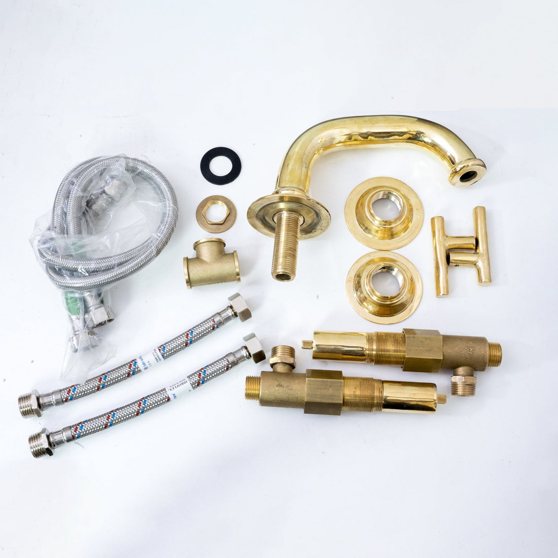 Unlacquered Brass Deck Mounted Sink Faucet, Widespread 3 Holes Bath Faucet Deck Mounted Faucet