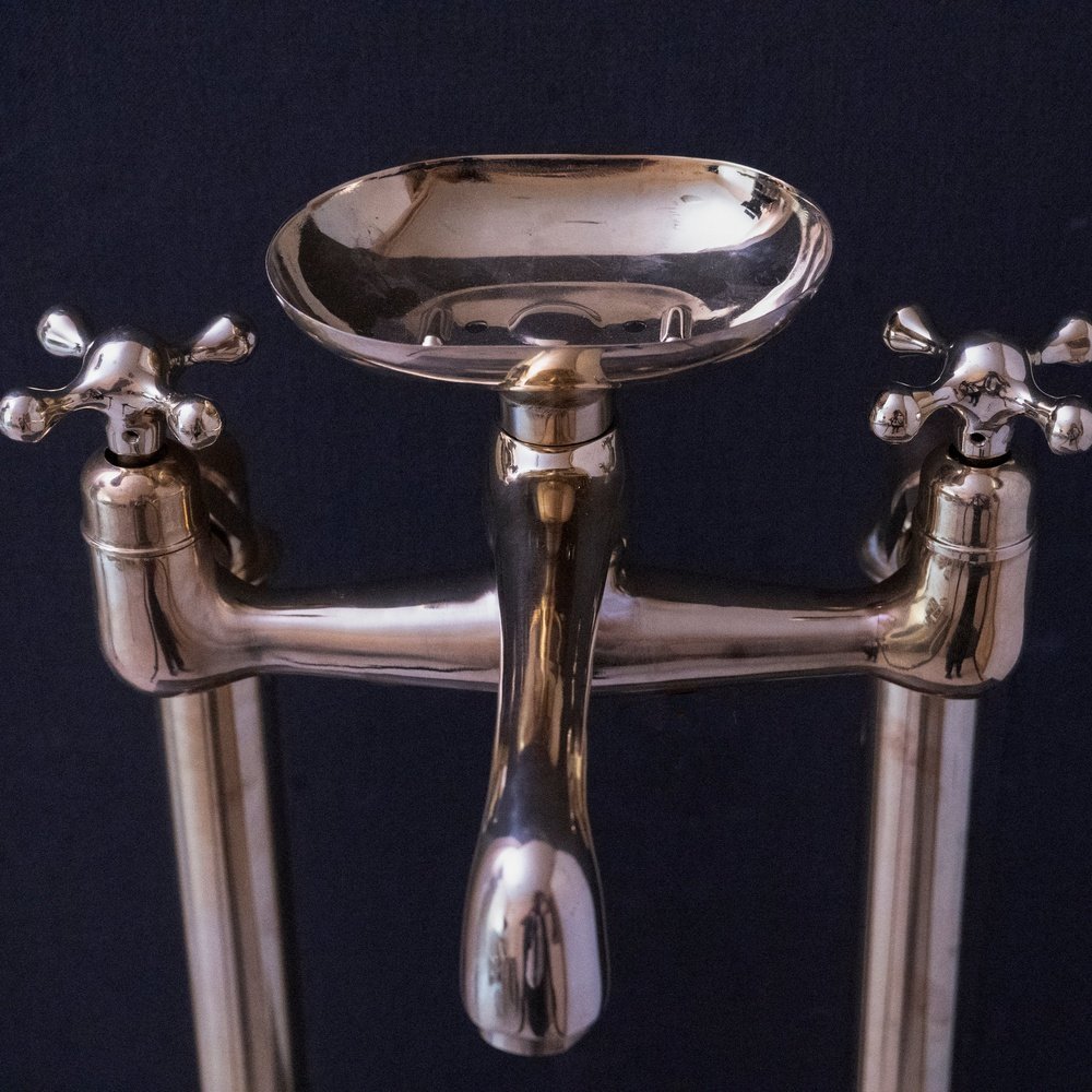 Solid Brass Bathroom Free Standing Clawfoot Bathtub Faucet With Brass soap holder, Unlacquered Brass Floor Mount Bath Tub Filler, Free Standing Clawfoot Faucet With Brass soap holder
