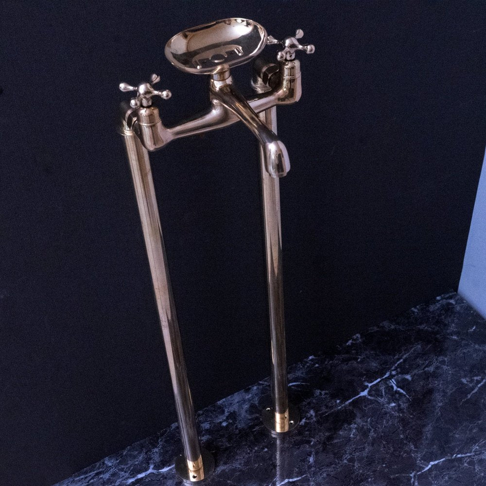Solid Brass Bathroom Free Standing Clawfoot Bathtub Faucet With Brass soap holder, Unlacquered Brass Floor Mount Bath Tub Filler, Free Standing Clawfoot Faucet With Brass soap holder