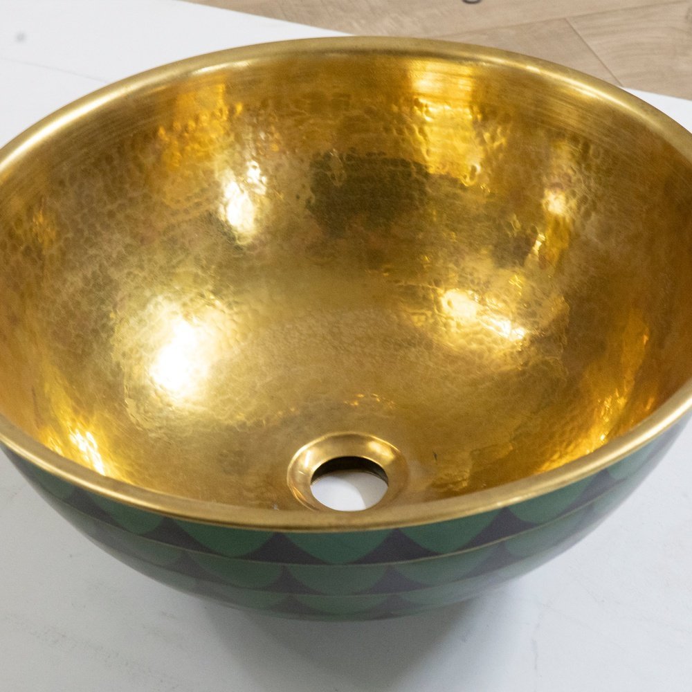 Hammered Brass And Wood Vessel Sink - Brassna