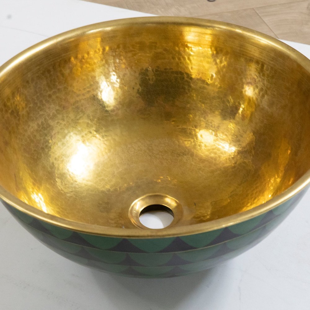 Hammered Brass And Wood Vessel Sink - Brassna